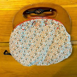 Vintage Bermuda bag, wooden handle reversible button purse